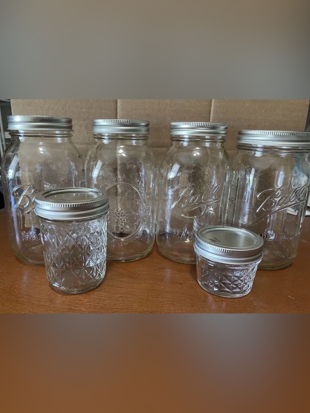 Ball Mason Jars Lot Of 6 Various Sizes Glass Jar Clear Quilted Wide Mouth Fruit